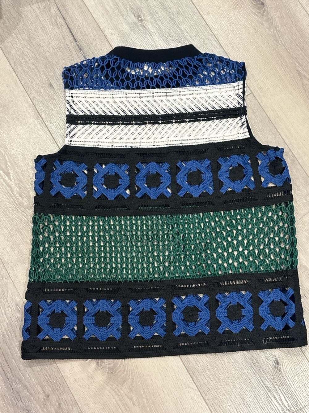 Adiya Crochet Mesh Sleeveless Top Boho Colorblock Lace Knit Small